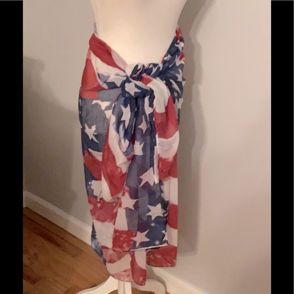 Other - American Flag Styled Extra Large Oblong Sheer Scarf Cover-Up Wrap